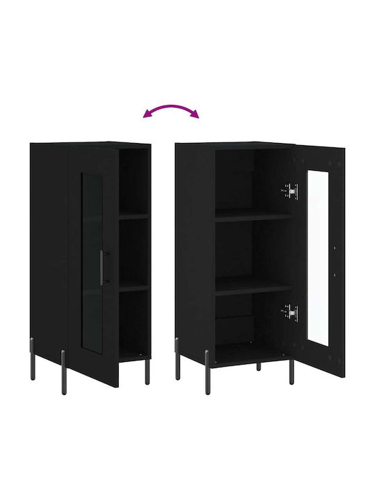 Living Room Display Cabinet made of Particle Board with Glass Black 34.5x34x90cm