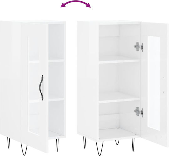 Living Room Display Cabinet from Particle Board with Windowed White 34.5x34x90cm