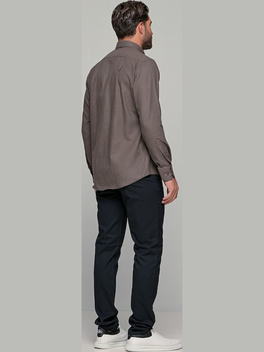 Long-sleeved Flannel Shirt Checked Brown