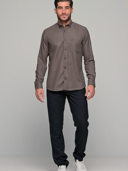 Long-sleeved Flannel Shirt Checked Brown
