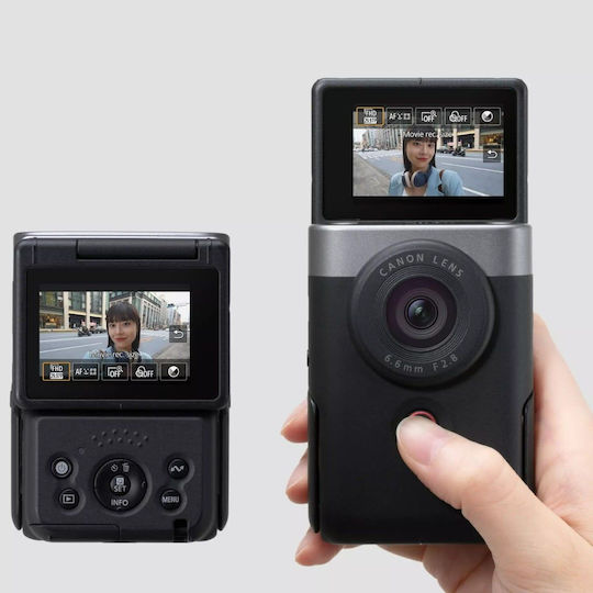 Canon Cameră video Powershot V10 Vlogging Kit Argintiu @ 30fps Senzor CMOS Stocare pe Card de memorie cu Ecran Tactil 2" și HDMI / WiFi