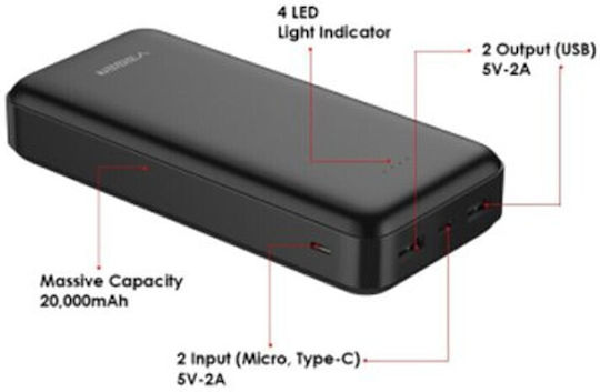 Veger VP2015 Power Bank 20000mAh with 2 USB-A Ports Black