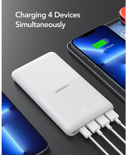 Veger S22 Външна Батерия 20000mAh 20W с 3 USB-A Изходни Порта и USB-C Изходен Порт Power Delivery / Бързо Зареждане Бяла