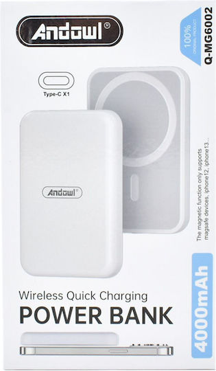 Andowl Q-MG6002 MagSafe Power Bank 4000mAh with USB-C Port White