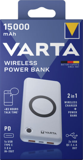 Varta Wireless Power Bank 15000mAh 20W с USB-C порт Power Delivery Бял