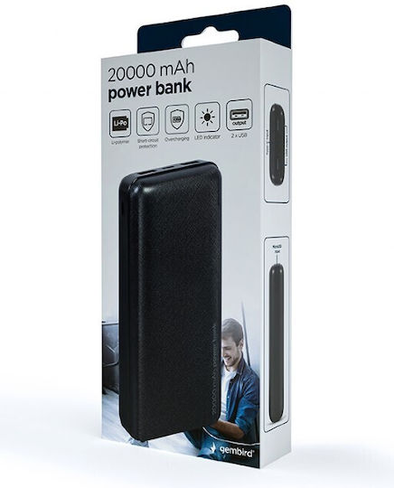 Gembird PB20-02 Power Bank 20000mAh 12W με 2 Θύρες USB-A Μαύρο
