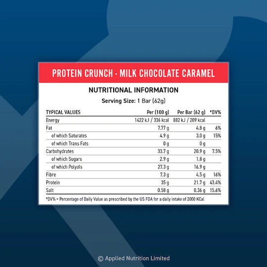 Applied Nutrition Protein Crunch Μπάρα με 21gr Πρωτεΐνης & Γεύση Milk Chocolate Peanut 62gr