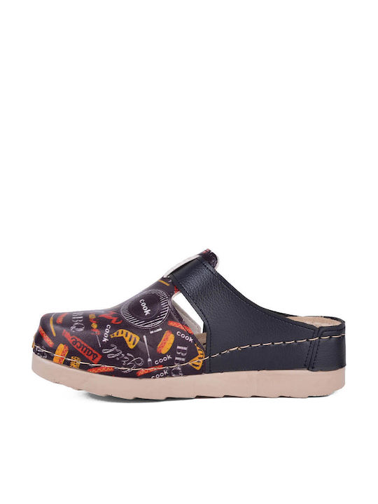 My Way Shoes Women's Leather Anatomic Black Clogs