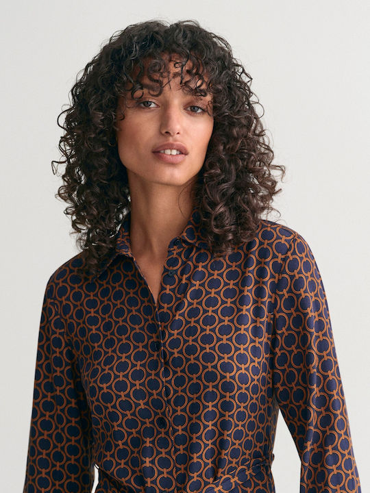 Midi Shirt Dress Long Sleeve Blue