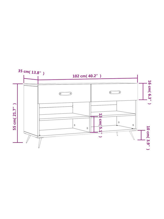 Wooden Shoe Organizer with 4 Shelves Concrete 102x35x55cm