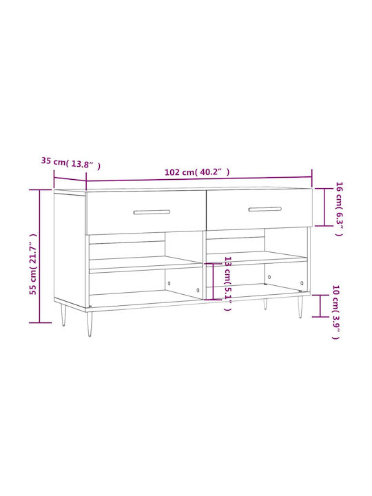 Wooden Shoe Organizer with 4 Shelves Concrete 102x35x55cm