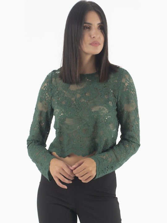 Women's Crop Top Long Sleeve Green