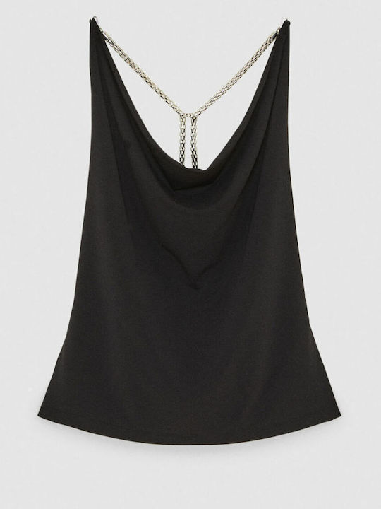Women's Summer Blouse Sleeveless Drape Black