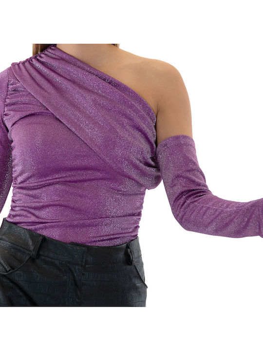 Γυναικεία Μπλούζα Off-Shoulder με έναν Ώμο Φούξια