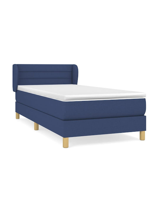 Bett Einzelbett Mit Stoff bezogen Blau mit Latten & Matratze 82x200cm