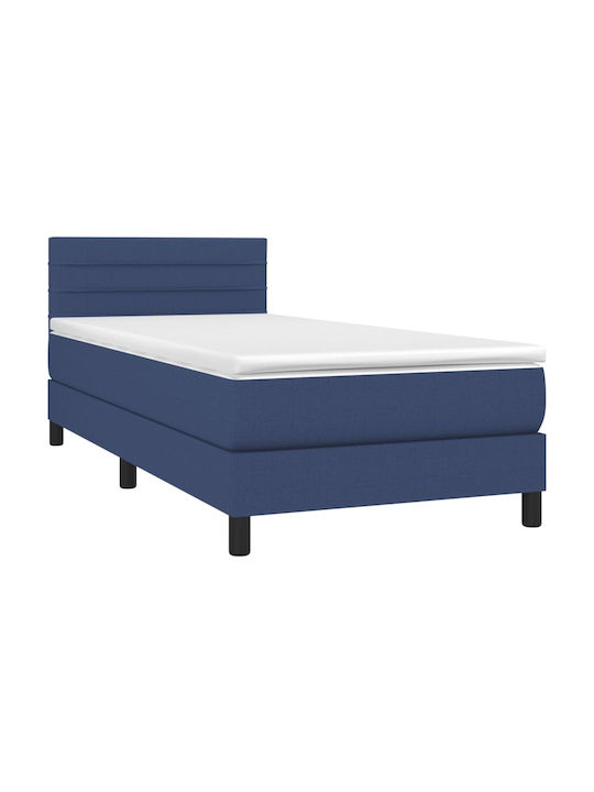 Bett Einzelbett Mit Stoff bezogen Blau mit Latten & Matratze 82x200cm