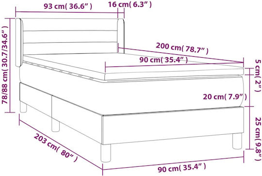Pat Single Albastru cu Lamele & Saltea 82x200cm