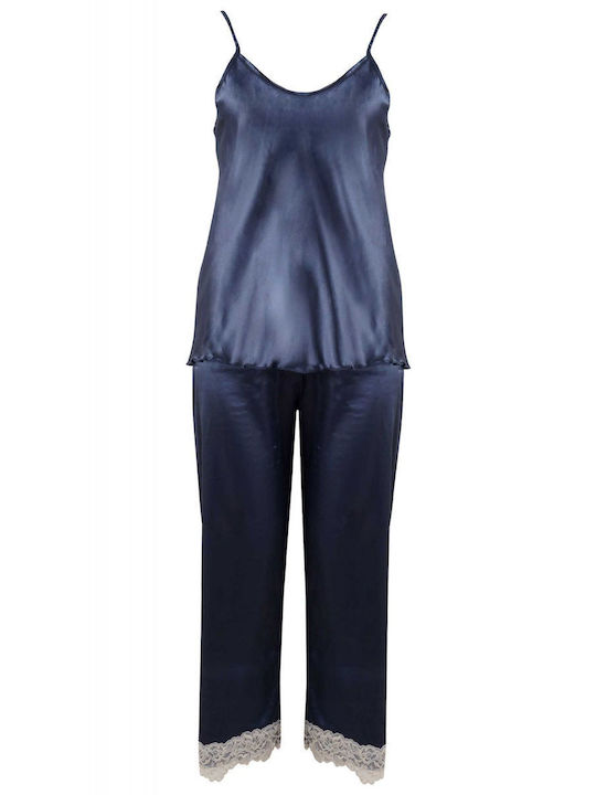 G Secret Winter Women's Pyjama Set Satin Navy Blue