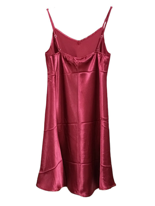 Lydia Creations Winter Satin Women's Nightdress Red