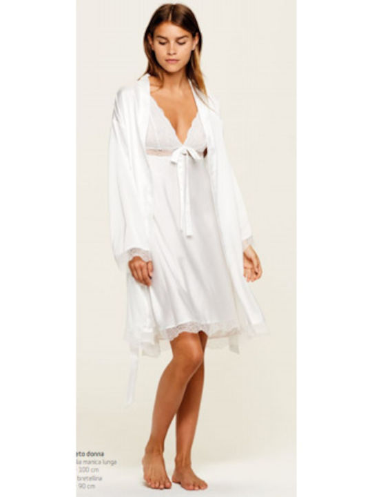 Noidinotte Women's Summer Satin Robe with Nightgown White