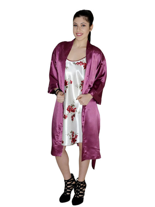 Elite Form Summer Women's Satin Robe Purple