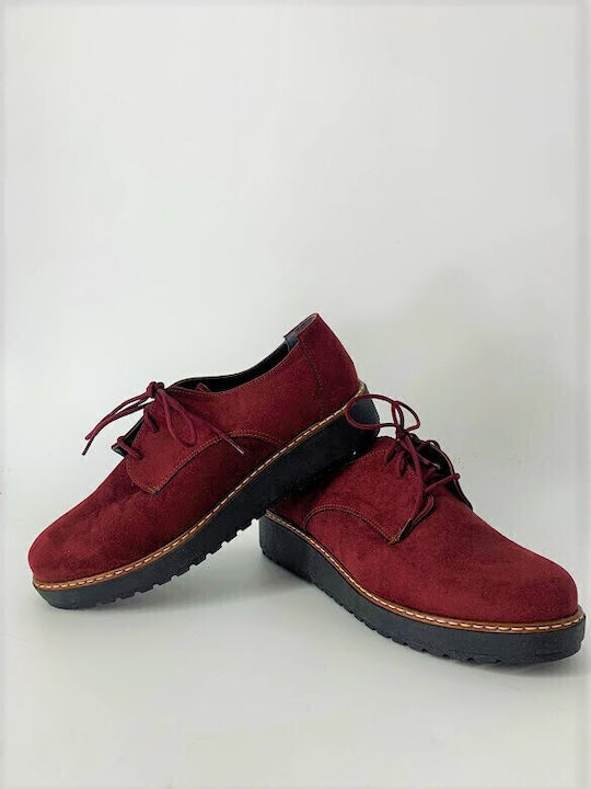Suede Γυναικεία Flatform Oxfords σε Μπορντό Χρώμα