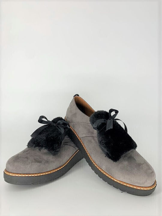 Women's Suede Flatform Oxfords Gray