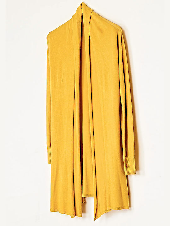 Cuca Μακριά Γυναικεία Πλεκτή Ζακέτα σε Κίτρινο Χρώμα