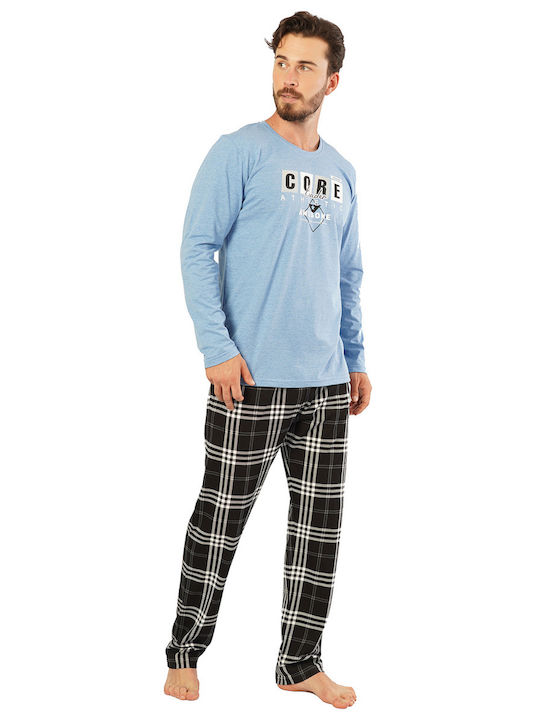 Gazzaz Men's Winter Checked Pajamas Set Blue