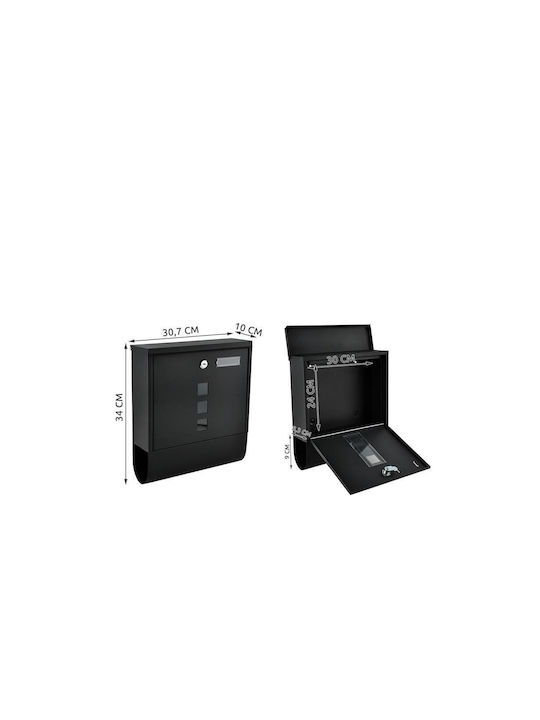 Malatec Cutie Poștală pentru Exterior Metalic în Culoarea Negru 30.7x10x34cm