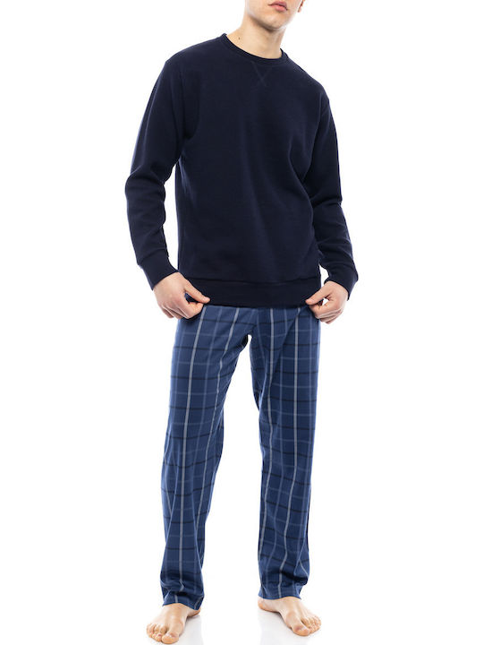 Pink Label Men's Winter Checked Pajama Pants Blue
