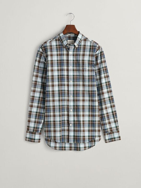 Gant Men's Shirt Long Sleeve Checked Brown