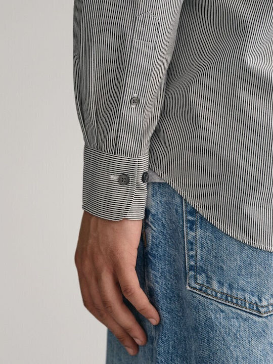 Long-sleeved Cotton Shirt Striped Black