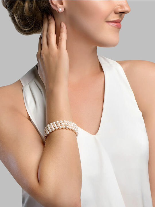 Margaritari Bracelet Set made of White Gold 14K with Pearls