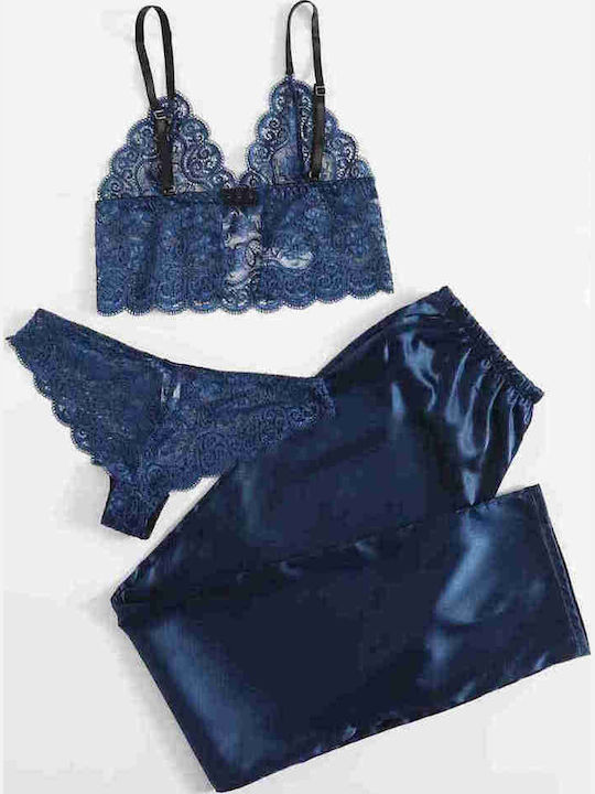 Merry See Set Pijamale pentru Femei Satin Albastru