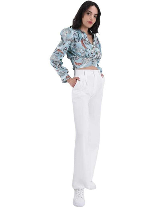 Remix Women's Summer Blouse Long Sleeve Light Blue