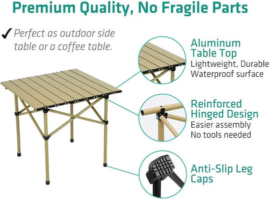 Table Metal for Camping Foldable 51x53x50cm Beige