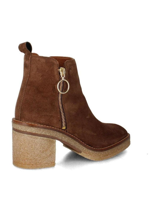 Alpe Suede Women's Ankle Boots with Medium Heel Tabac Brown