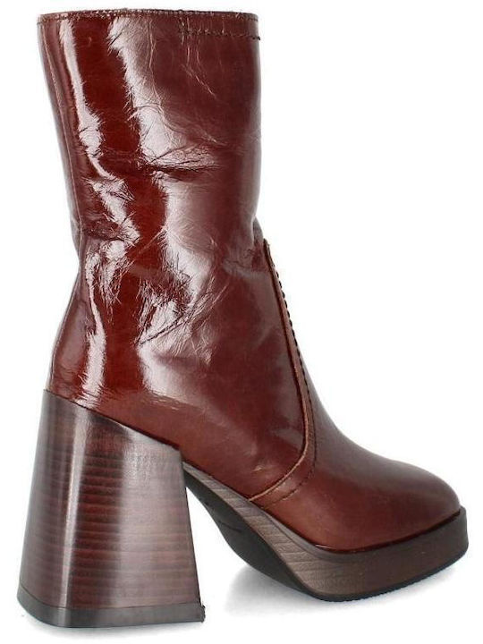 Alpe Damen Knöchelstiefel aus Lackleder Braun