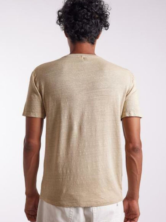 Wool & Co Men's Short Sleeve T-shirt with Buttons Beige