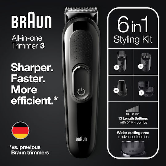 Braun Σετ Επαναφορτιζόμενης Κουρευτικής Μηχανής Καφέ MGK3335