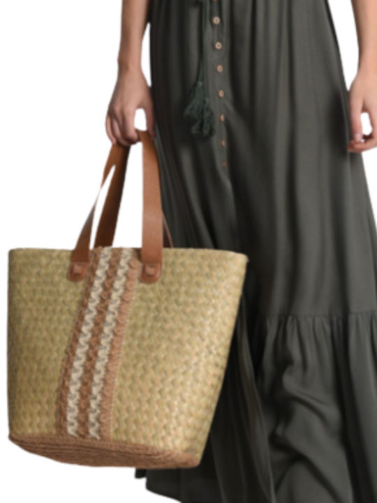 Ψάθινη Γυναικεία Τσάντα Shopper Ώμου Μπεζ