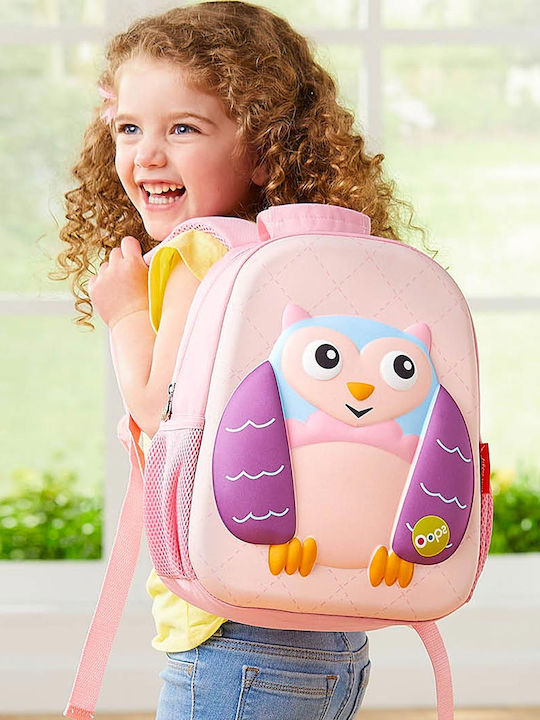 Oops Happy Trolley Owl School Bag Trolley Kindergarten Multicolour With Water Bottle Holder
