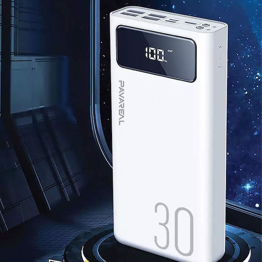 Pavareal PB-92 Power Bank 30000mAh με 4 Θύρες USB-A και Θύρα USB-C Λευκό