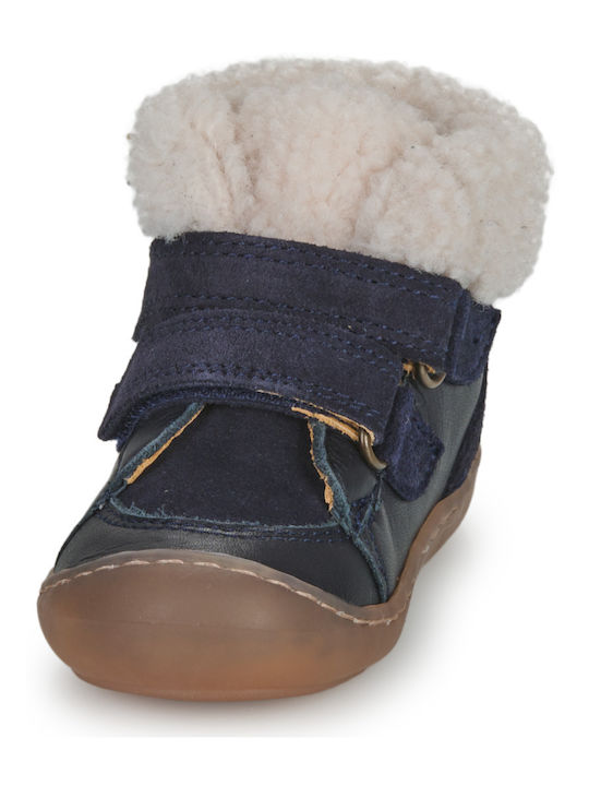 Lederne Kinderstiefeletten mit Klettverschluss Marineblau