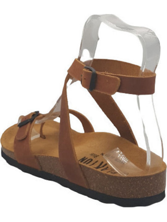 Bankog Leather Women's Flat Sandals Anatomic with Strap Apure Roble