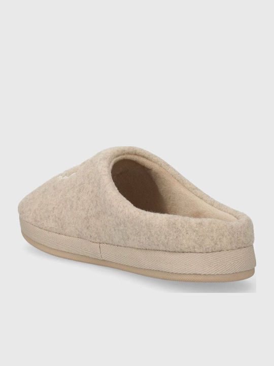 Wollene Winter Damen Hausschuhe Beige