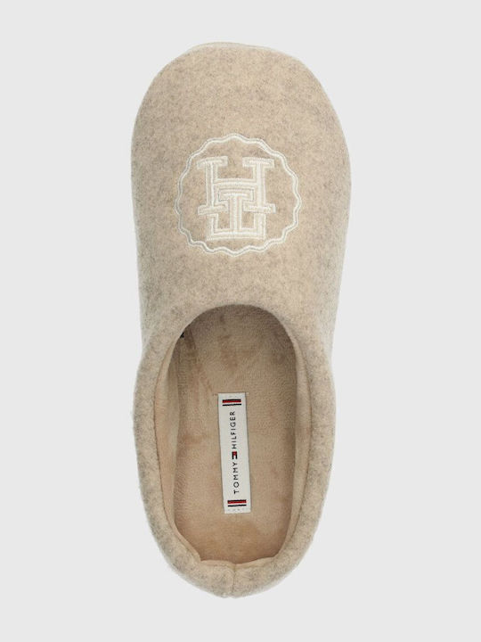 Wollene Winter Damen Hausschuhe Beige