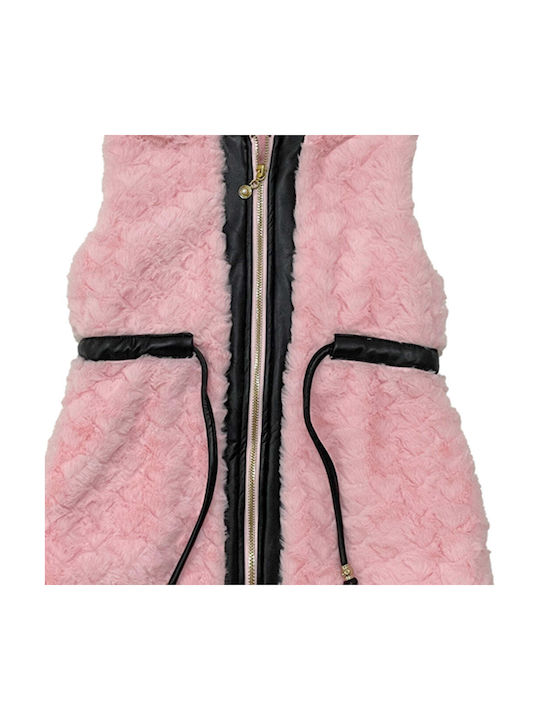 Ustyle Girls Fur Coat Pink Sleeveless with Ηood