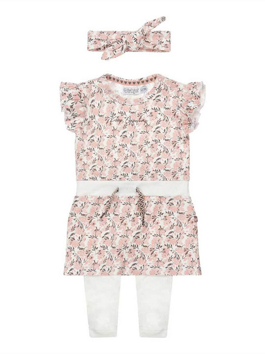 Dirkje Kids Dress Set with Tights and Accessories Floral Pink